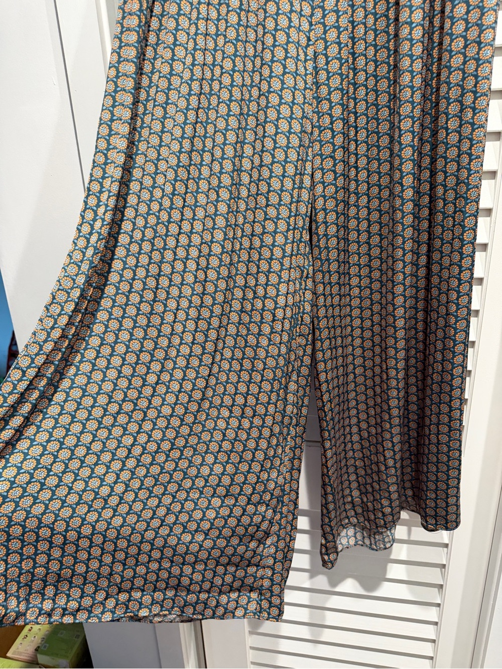 Anthropologie Teal Floral-Print Wide Leg Pants- L - Picture 2 of 4